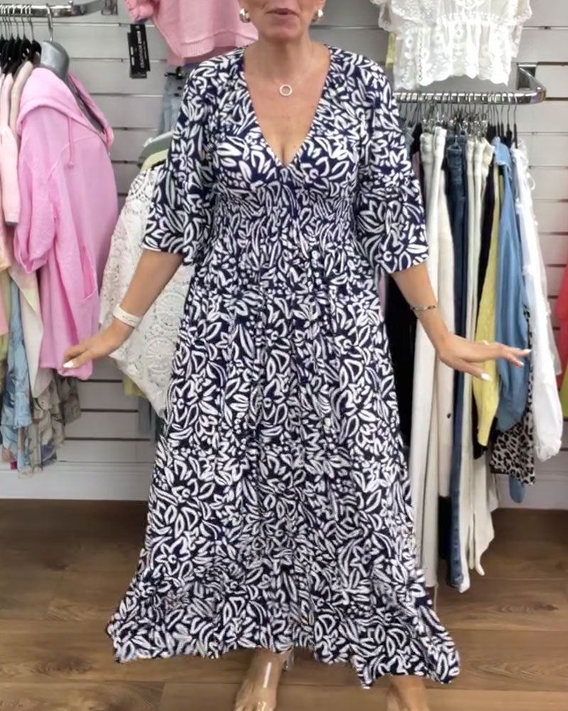 Kleid Abstrakter Druck V-Ausschnitt