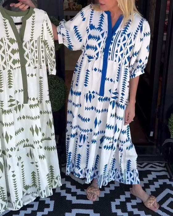 Kleid Halbärmelig Blumig Locker