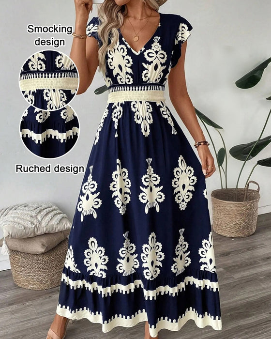 Lässiges Kleid Mit V-Ausschnitt Und Druckmuster
