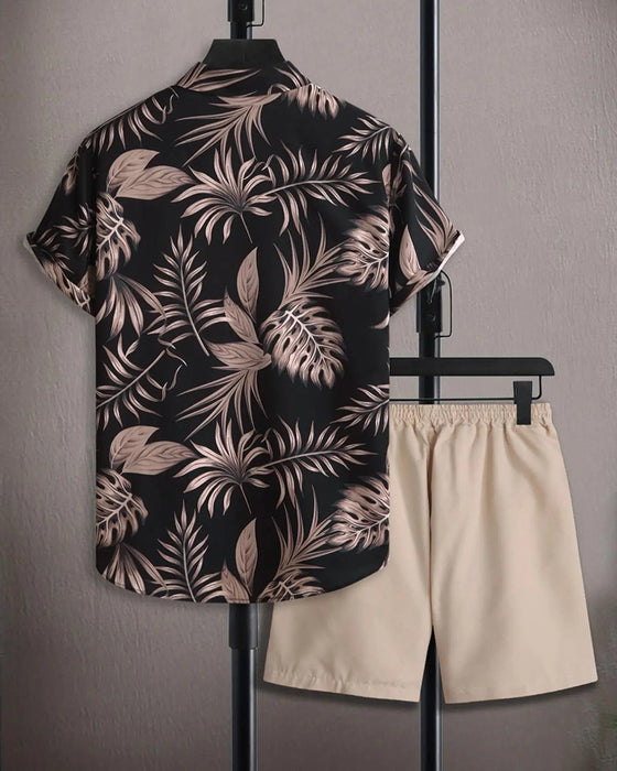 Sets Revers Palmblatt Print Kurzarm