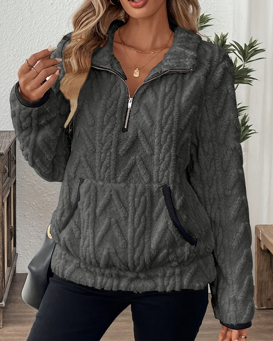 Sweatshirt mit Revers Frontreißer Flauschig
