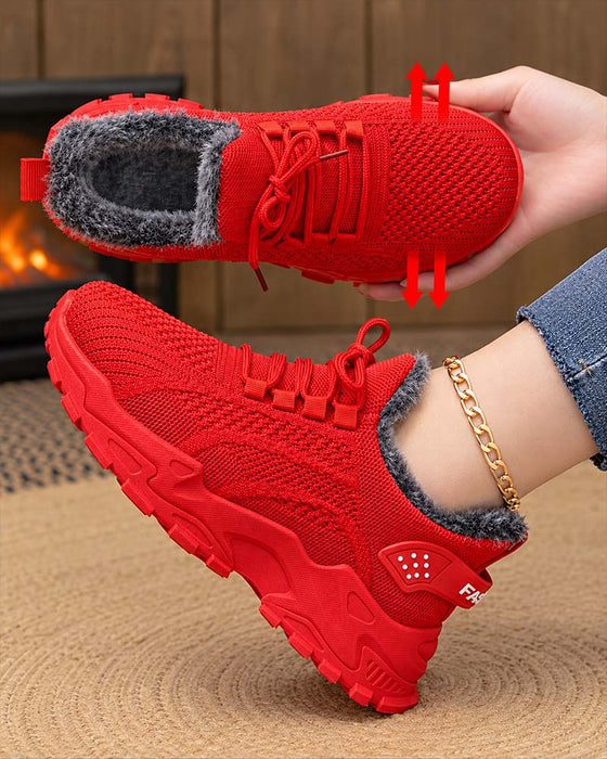 Sneaker Dicke Sohle Fleece Gefüttert Schnee