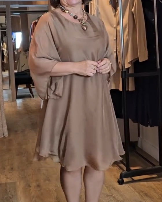 Kleid Rundhals Locker Fließend Midi