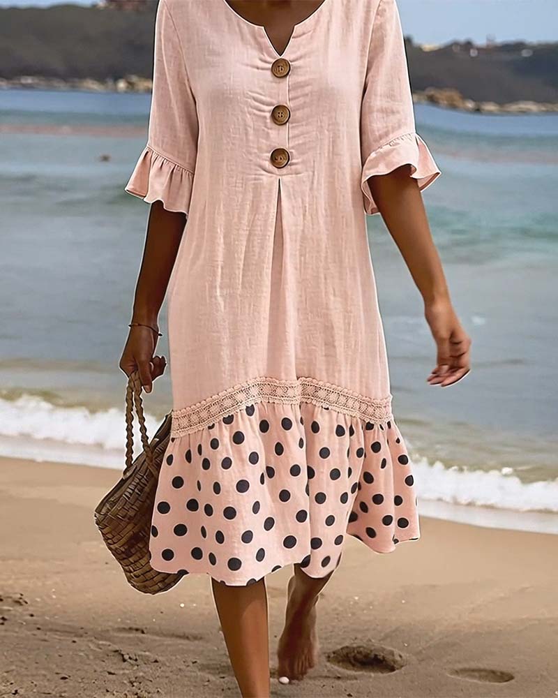 Kleid Polka Dot Patchwork Rüsche
