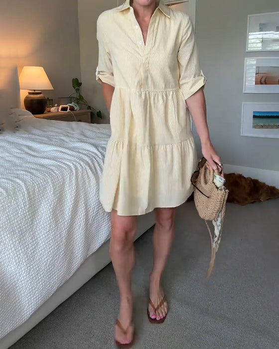 Kleid Hemdkragen Gestreift Patchwork