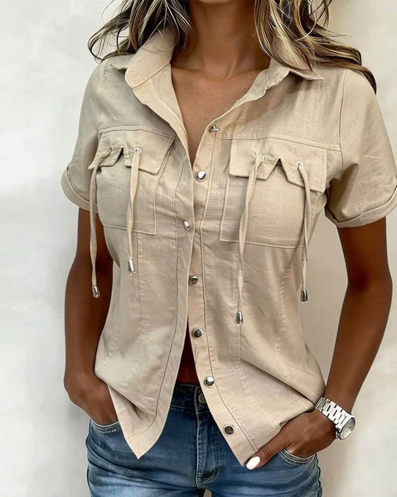 Blusen Kordelzug Tasche Kurzärmelig