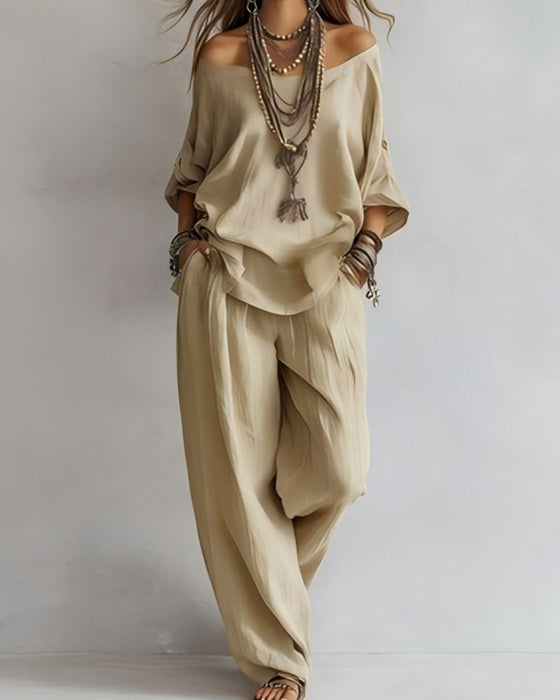 Set Off-Shoulder Weite Hose Zweiteilig