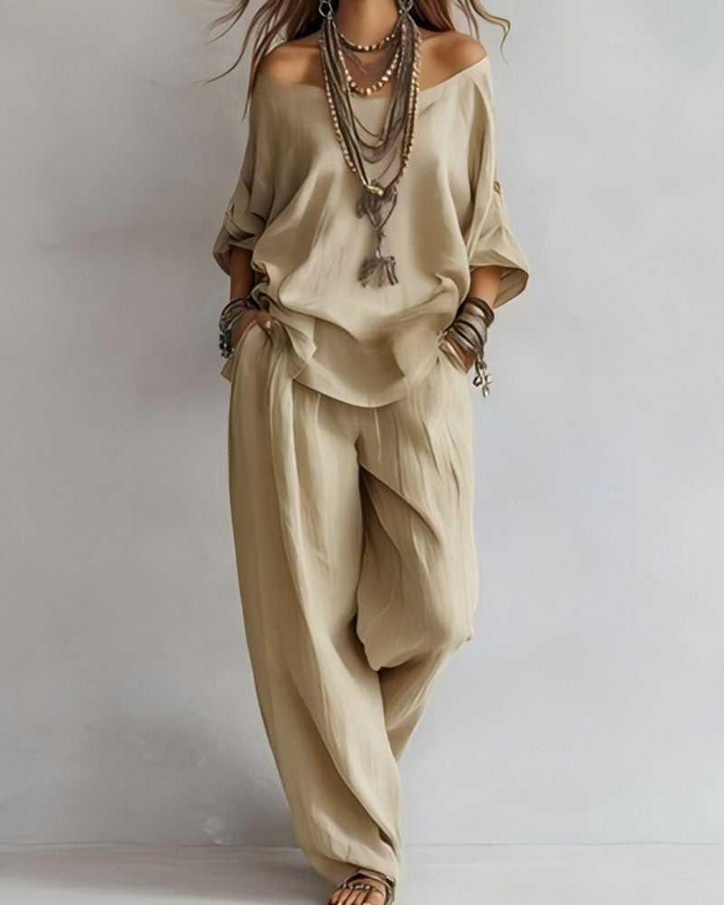 Set Off-Shoulder Weite Hose Zweiteilig