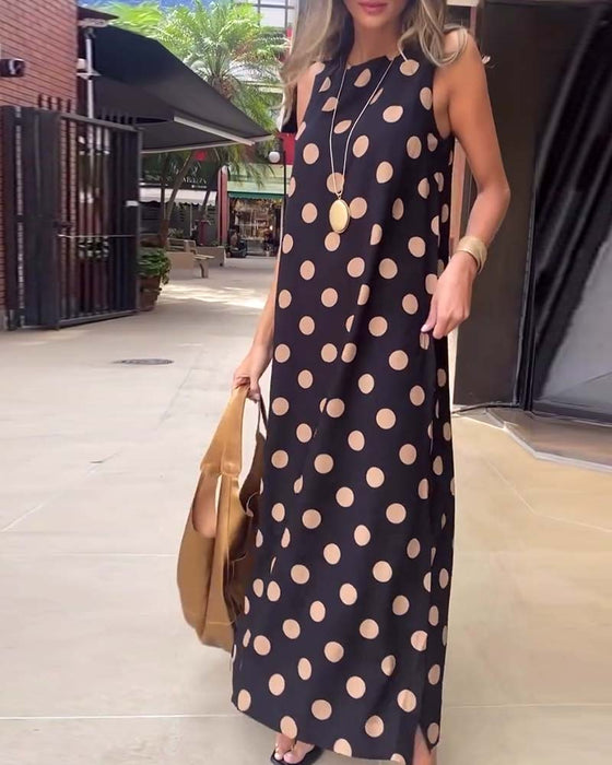 Kleid Ärmellos Punkt Schlitz Maxi