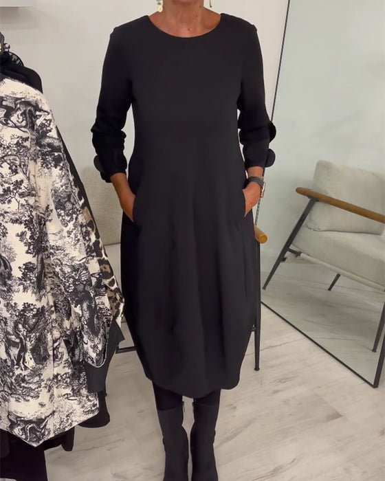 Kleid Rundhalsausschnitt Loose Fit Drapiert Lässig