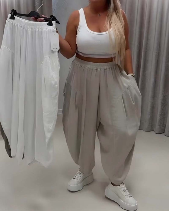 Hose Elastische Taille Breites Bein Harem