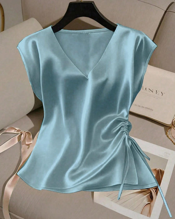 Ärmellose Bluse Mit V-Ausschnitt Und Kordelzug