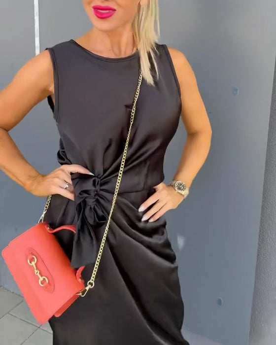 Kleid Ärmellos Figurbetonte Taille Uni