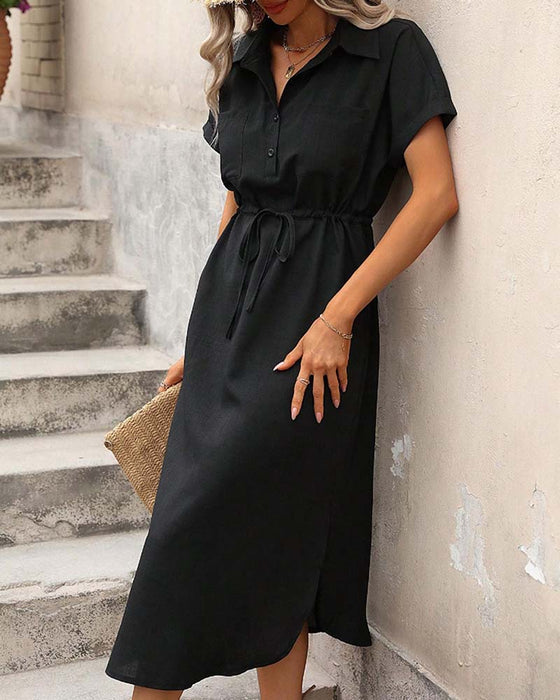 Kleid Revers Tailliert Hemd
