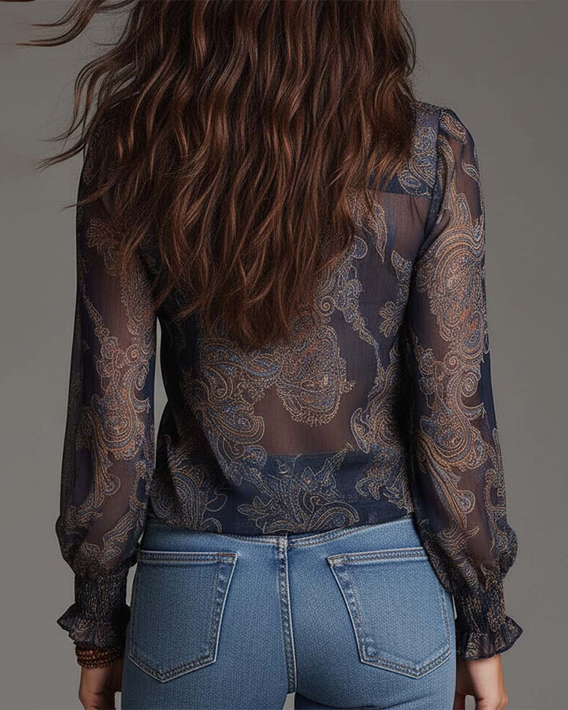 Bluse Halb-Reißverschluss Rüsche Retro