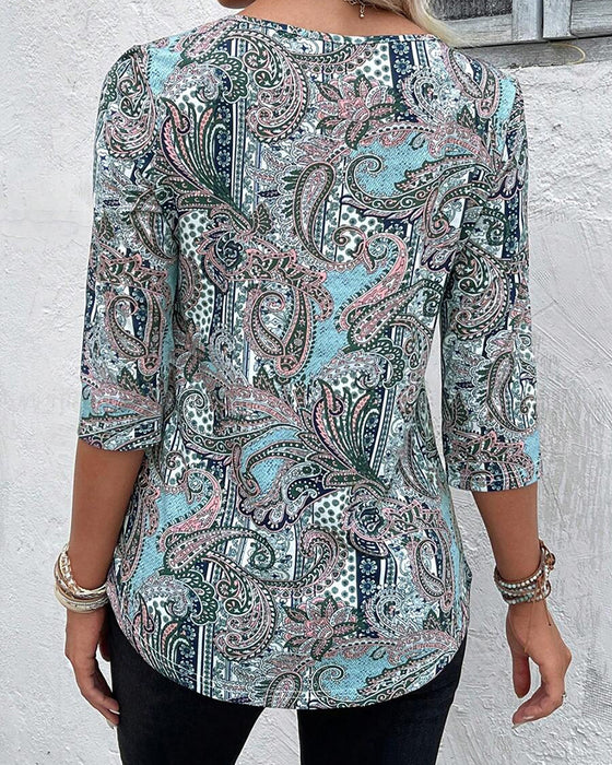 Bluse Dreiviertelarm Vintage Druck