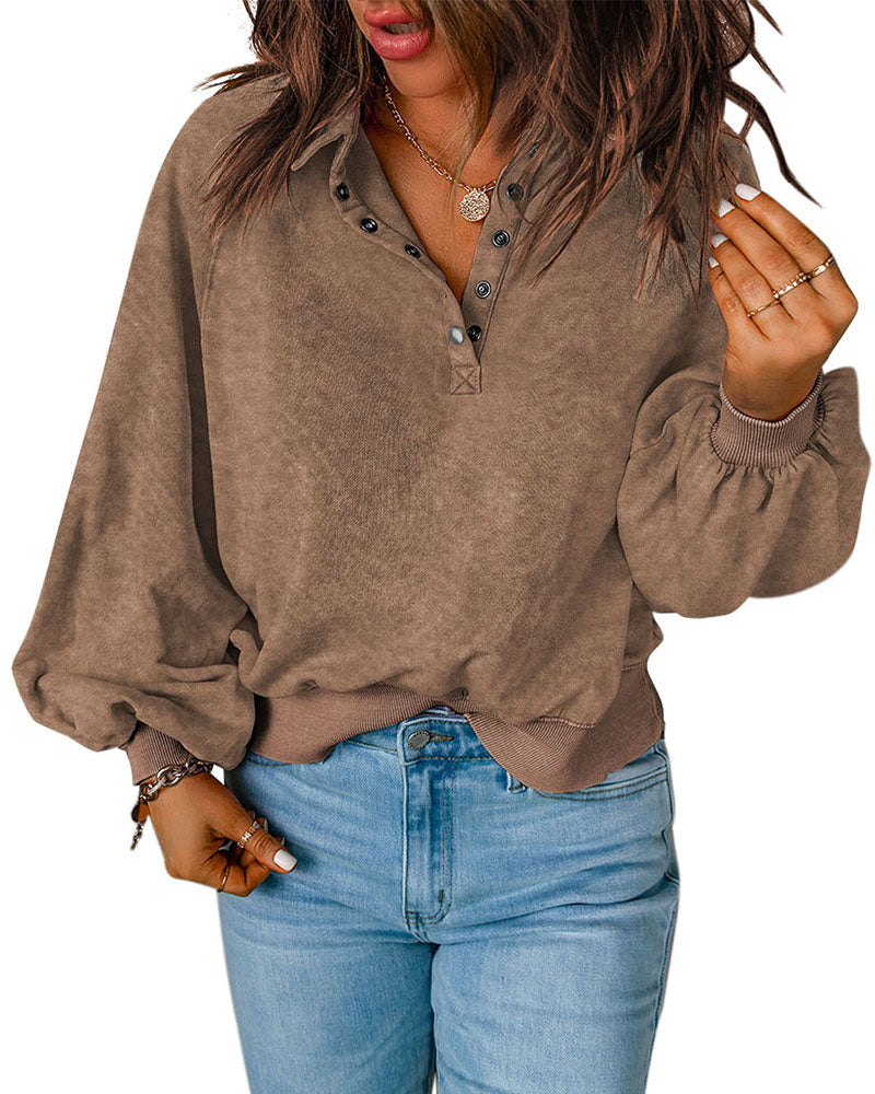 Sweatshirt Revers Knopf Einfarbig