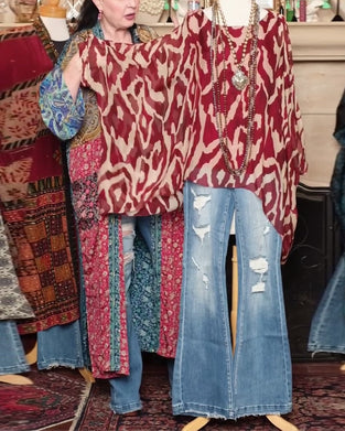 Bluse Fledermausärmel Druck Langarm