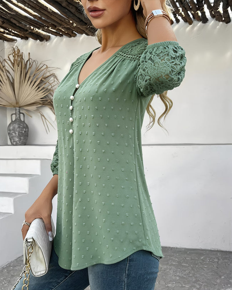 Bluse Spitze Patchwork 3D Blumig