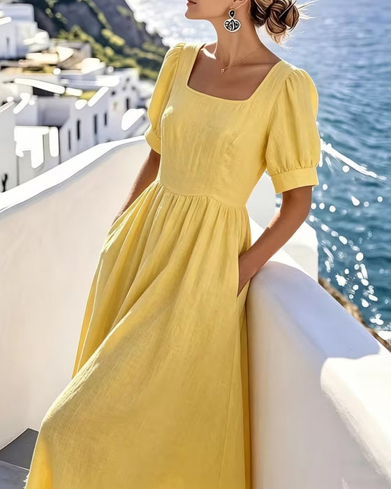 Kleid Quadratischer Ausschnitt Elegant A-Linie Ausgestellt