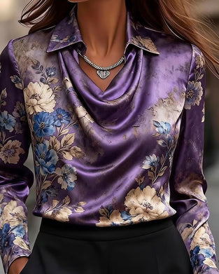 Bluse Revers Drapiert Langarm