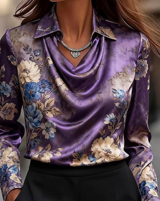 Bluse Revers Drapiert Langarm
