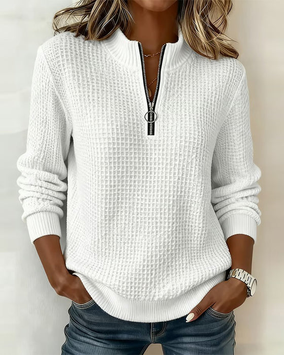 Sweatshirt Stehkragen Reißverschluss Langarm Waffel
