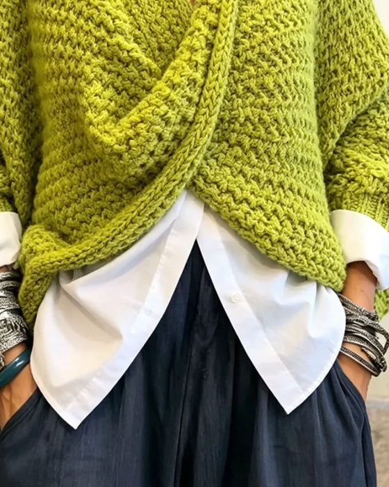 Pullover Grob V-Ausschnitt Twist Unregelmäßig Gestrickt