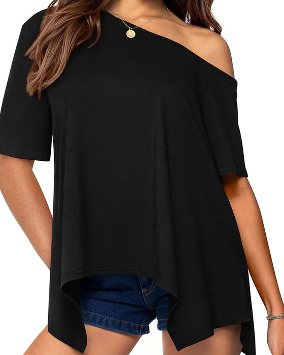 T-Shirt Asymmetrisch Off-Shoulder Kurzarm