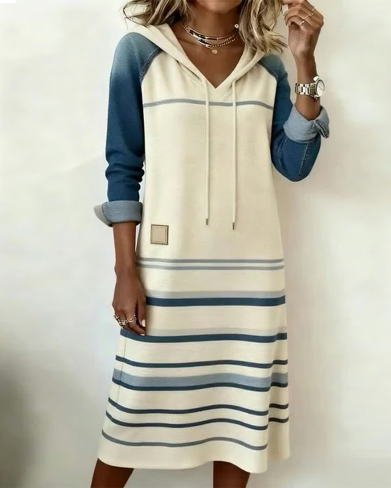 Kleid Mit Kapuze Gestreift Farbblock
