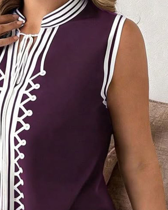 Kleid Weißes Band Ärmellos Schlitz Maxi