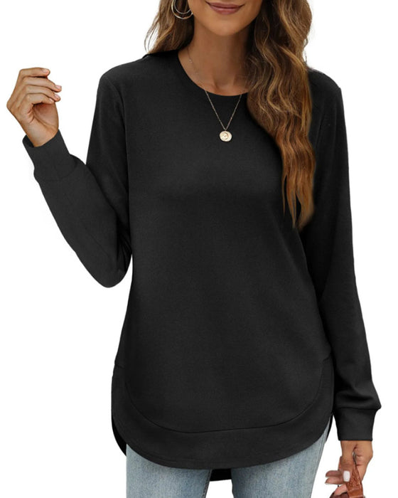 Sweatshirt Rundhals Gebogener Saum Uni