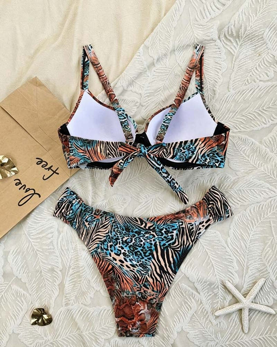 Bikini Leopard Druck Farbblock Träger