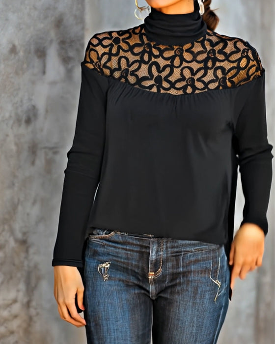 Top Rollkragen Spitze sheer Strick