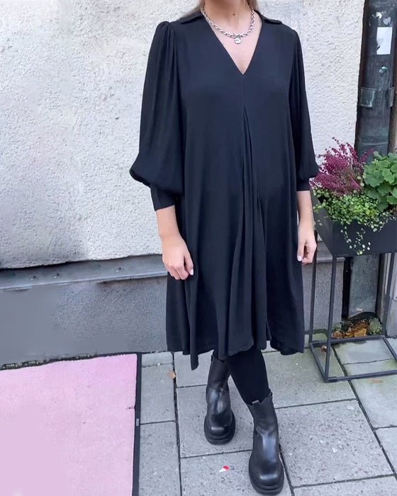 Kleid V-Ausschnitt modisch Laternenärmel