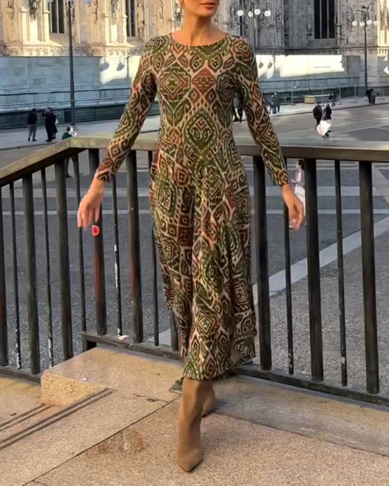 Kleid Modisch retro bedruckt mit Schlitz