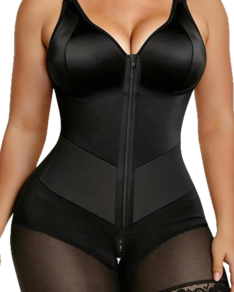 Damen Reißverschluss Spitze Bauchkontrolle Shapewear Bodysuit
