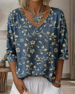 Bluse V-Ausschnitt Halbarm Blumig