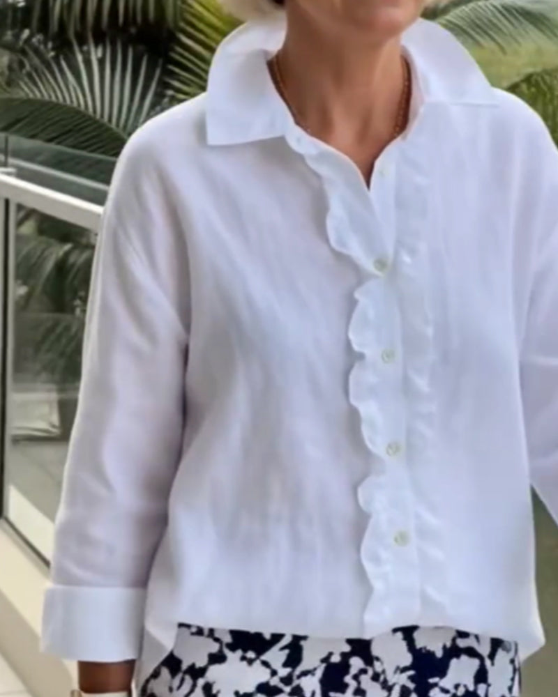 Bluse gerüscht langärmlig einfarbig Kragen