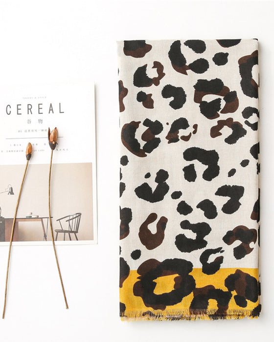 Damen Schal Leopard Patchwork Print Fransen Schal