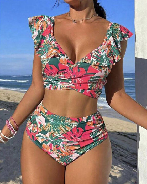 Rückenfreier Bikini-Badeanzug mit Rüschen