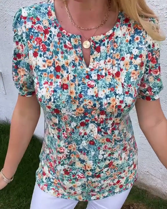 Bluse kurzarm blumenmuster plissiert