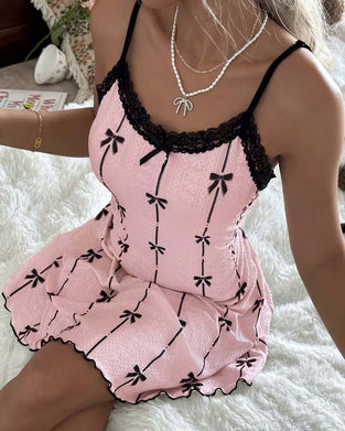 Schlafkleid Spitze Schleife Druck