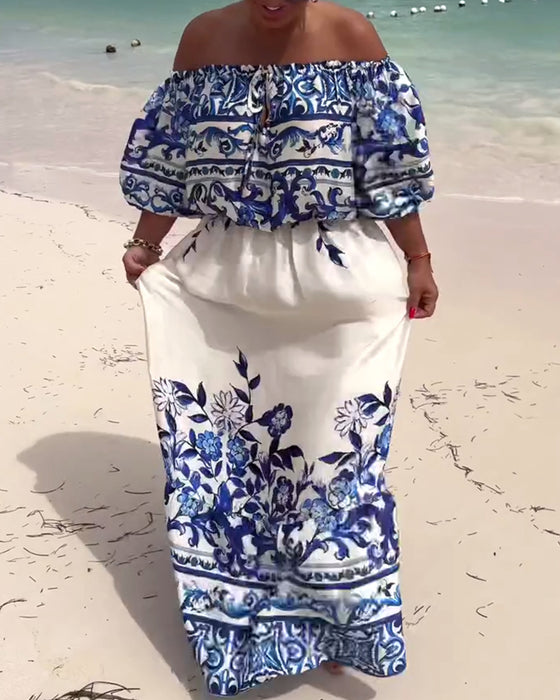 Kleid Off-Shoulder Bedruckt Resort