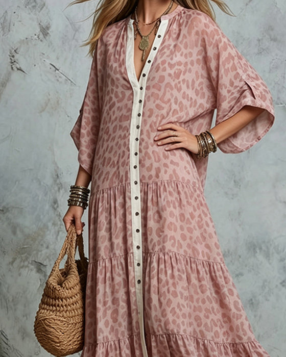 Kleid V-Ausschnitt Leopardenmuster