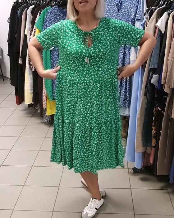Kleid Blumig Druck Krawatte Vorne