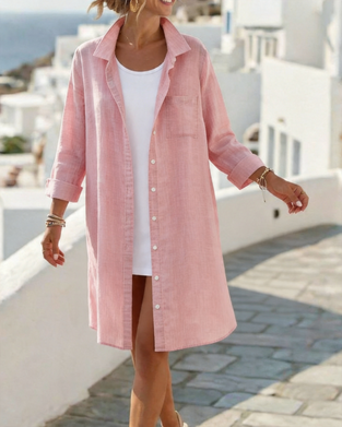 Kleid Revers Knopf Lang Hemd