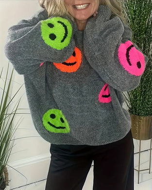 Sweater mit Smiley und Rundhalsausschnitt