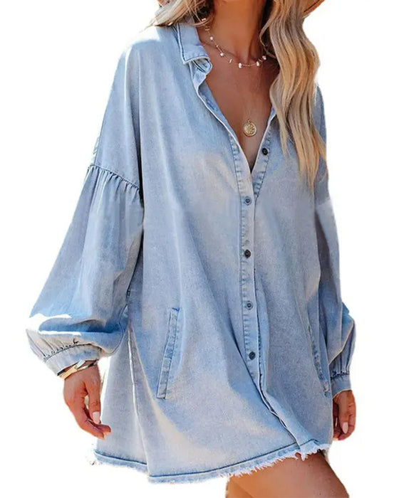 Bluse Puffärmel Knopf Lässig