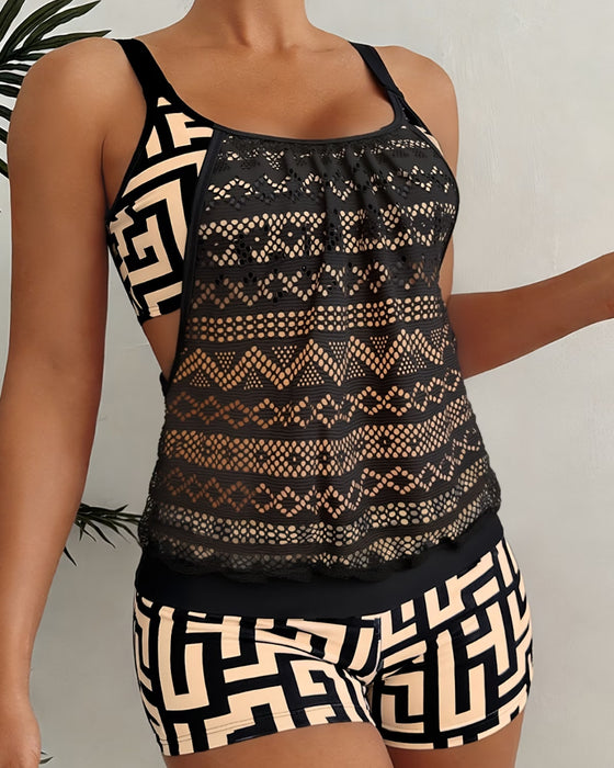 Tankini Spitze Ausschnitt Geometrischer Druck